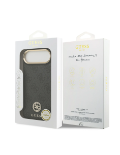 GUESS – Hard Case for iPhone 17 Air in Black Faux Leather with 4G Rhinestone Logo and MagSafe