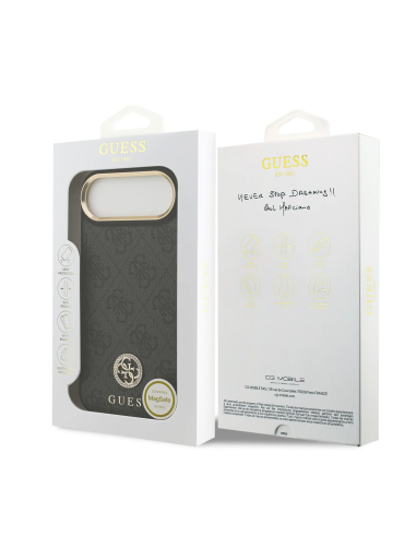 GUESS – Hard Case for iPhone 17 Air in Black Faux Leather with 4G Rhinestone Logo and MagSafe