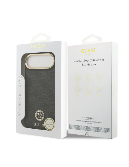 GUESS – Hard Case for iPhone 17 Air in Black Faux Leather with 4G Rhinestone Logo and MagSafe