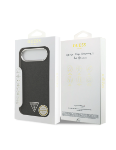 GUESS – Funda Rígida GUESS para iPhone 17 Air en Polipiel Negra con Purpurina y MagSafe