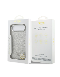 GUESS – Hard Case for iPhone 17 Air in Black Faux Leather with Glitter and MagSafe