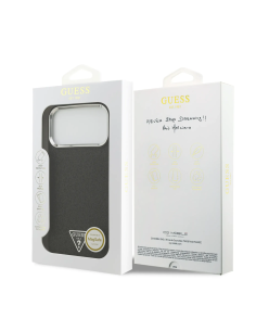 GUESS – Premium Hard Case for iPhone 17 Pro Max with MagSafe in Black Glitter Faux Leather