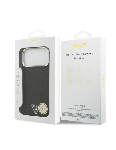 GUESS – Premium Hard Case for iPhone 17 Pro Max with MagSafe in Black Glitter Faux Leather