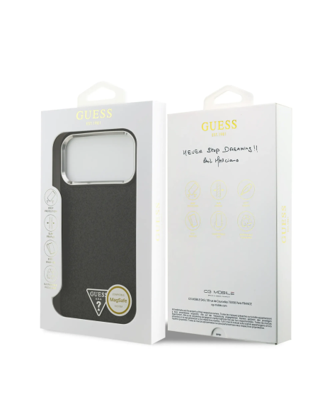GUESS – Premium Hard Case for iPhone 17 Pro Max with MagSafe in Black Glitter Faux Leather