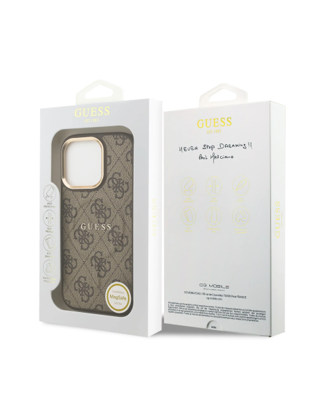 Funda Rígida GUESS iPhone 16 Pro MagSafe de Polipiel con Logo 4G Clásico en Marrón