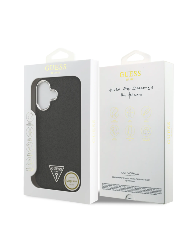 GUESS – Funda Rígida iPhone 17 con MagSafe en Polipiel Negra con Purpurina