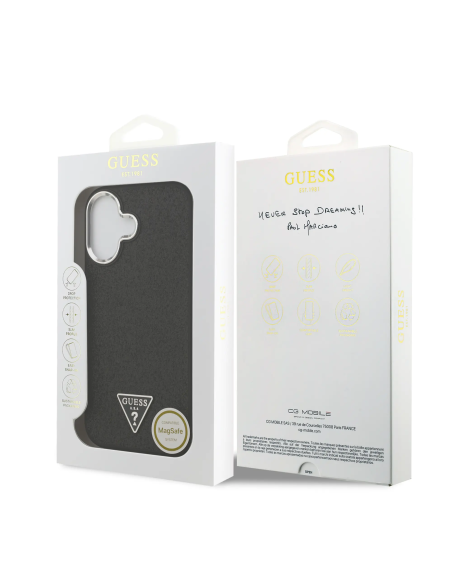 GUESS – iPhone 17 Hard Case with MagSafe in Black Glitter Faux Leather