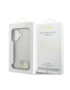 GUESS – Funda Rígida iPhone 17 con MagSafe en Polipiel con Purpurina Plata