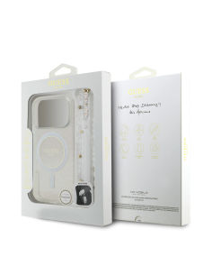GUESS – Funda Transparente iPhone 17 Pro con MagSafe Acabado Brillante y Correa de Perlas