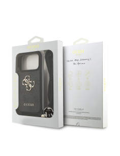 Funda GUESS para iPhone 17 Pro  con cordón, efecto piel y logotipo 4G (Negro)