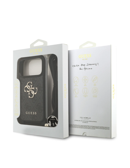 Funda GUESS para iPhone 17 Pro  con cordón, efecto piel y logotipo 4G (Negro)