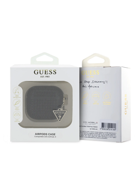 GUESS – Funda AirPods 4 de Piedras Brillantes Negra con Charm