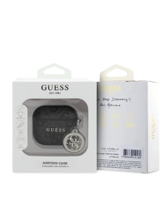 GUESS – Black Faux Leather AirPods 4 Case with 4G Logo and Charm