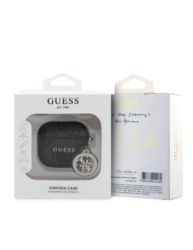 GUESS – Funda AirPods 4 de Polipiel Negro con Logo 4G y Charm