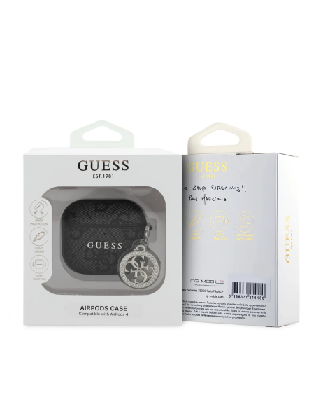 GUESS – Funda AirPods 4 de Polipiel Negro con Logo 4G y Charm