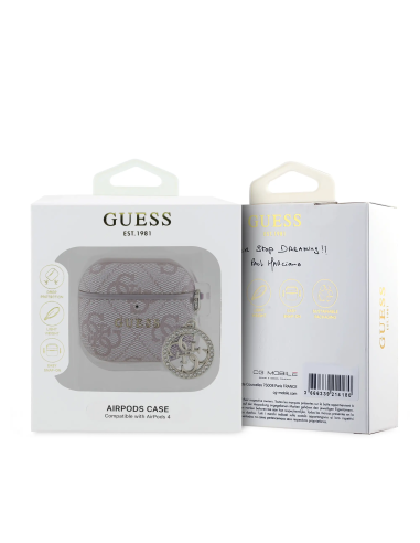 GUESS – Funda AirPods 4 de Polipiel Rosa con Logo 4G y Charm