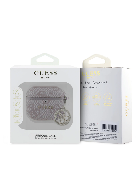 GUESS – Pink Faux Leather AirPods 4 Case with 4G Logo and Charm