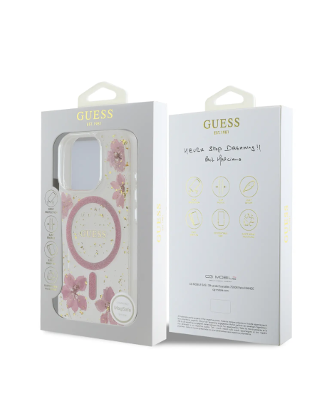 GUESS – Funda iPhone 16 Pro Max con MagSafe y Diseño de Flores