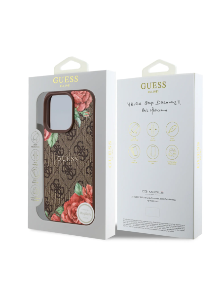 GUESS – Funda iPhone 16 Pro Max de Polipiel Marrón con MagSafe y Logo Clásico