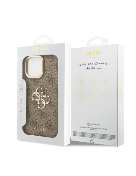 Funda GUESS para iPhone 16 Pro Max efecto piel y logotipo 4G (Marrón)