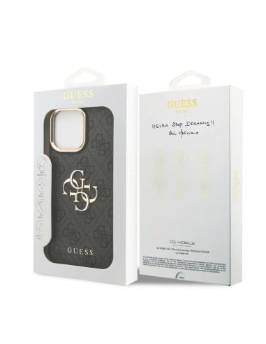 Funda GUESS para iPhone 16 Pro Max efecto piel y logotipo 4G (Negro)