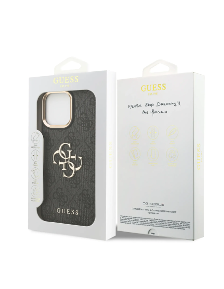 Funda GUESS para iPhone 16 Pro Max efecto piel y logotipo 4G (Negro)