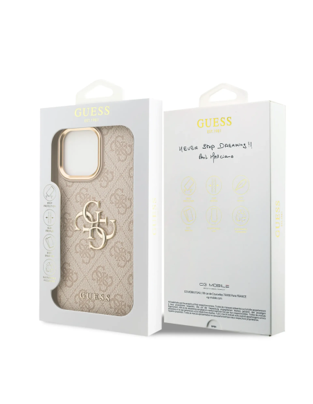 GUESS Case for iPhone 16 Pro Max PU Finish and 4G Logo (Pink)