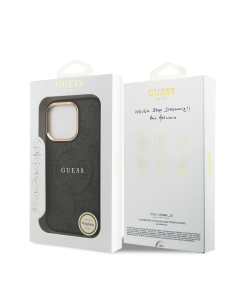 Funda GUESS iPhone 16 Pro Polipiel Negra con MagSafe Logo Clásico