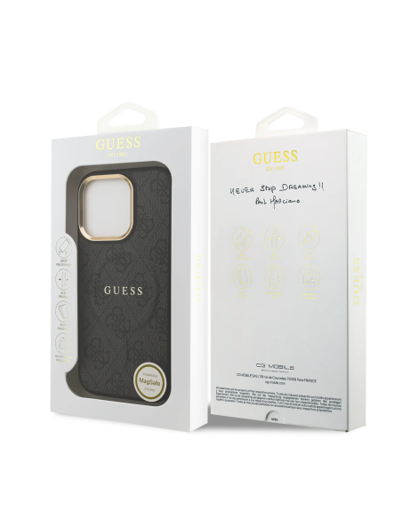 GUESS – Funda iPhone 16 Pro en Polipiel Negra con MagSafe y Logo Clásico