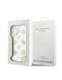 GUESS – Funda iPhone 16 en TPU con MagSafe Acabado Espejo y Diseño de Peonías con Brillos Dorados