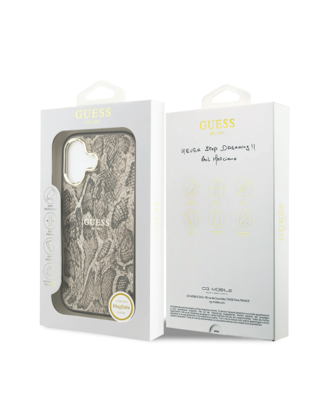 GUESS – Funda iPhone 17 (PC + TPU) con MagSafe y Estampado Pitón en Color Marrón