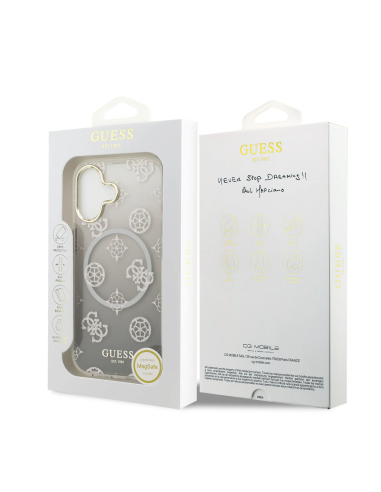 Funda GUESS iPhone 17 PC+TPU Magsafe Peonía con Brillos en Negra