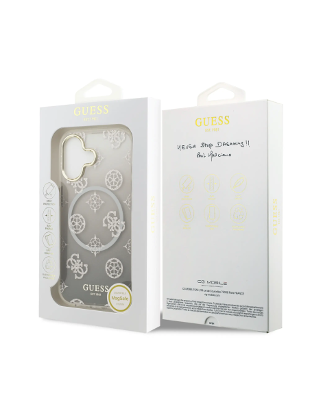 GUESS – Funda iPhone 17 (PC + TPU) con MagSafe Diseño Peonía con Brillos en Color Negro