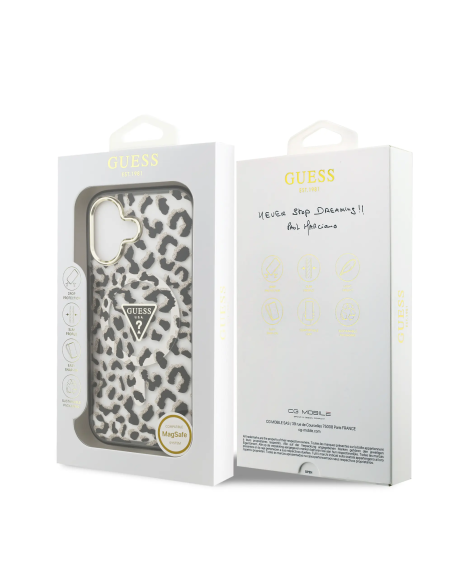 GUESS Case for iPhone 17 with MagSafe and Leopard Print (Black)