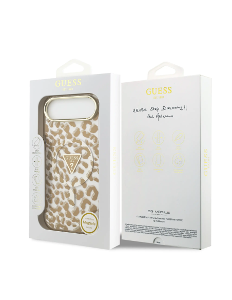 Funda GUESS para iPhone 17 Air con MagSafe y estampado de leopardo (Camel)