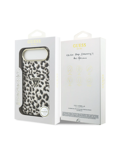Funda GUESS para iPhone 17 Air con MagSafe y estampado leopardo (Negro)