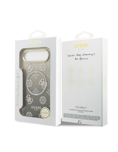GUESS – Funda iPhone 17 Air (PC+TPU) con MagSafe Estampado Peonía con Brillos en Color Negro