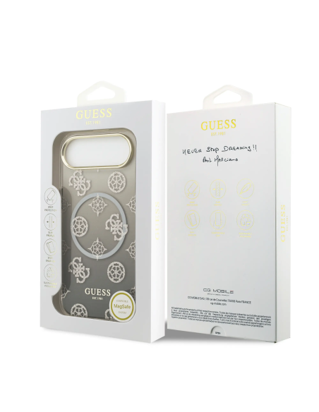 Funda GUESS iPhone 17 Air PC+TPU Magsafe Peonía con Brillos en Negra