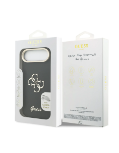 GUESS Case for iPhone 17 Air with Grainy Leather Effect, 4G Logo and Camera Stand (Black)