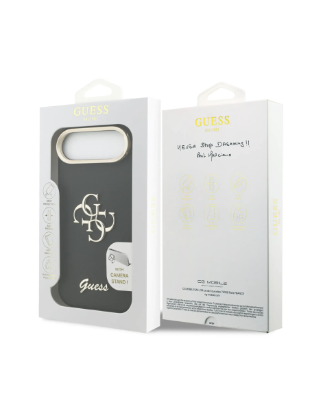 Funda GUESS para iPhone 17 Air efecto granulado con logotipo 4G y soporte integrado (Negro)