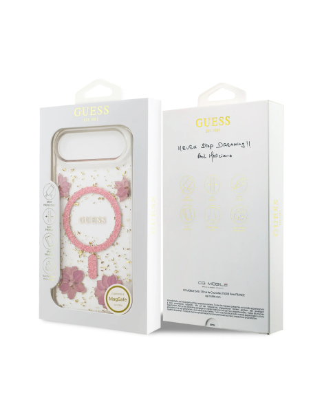 GUESS – Funda iPhone 17 Air con MagSafe y Estampado de Flores Rosas con Detalles Dorados