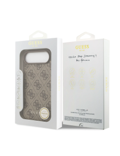 GUESS – Funda iPhone 17 Air en Color Marrón con Logo 4G y Charm Dorado