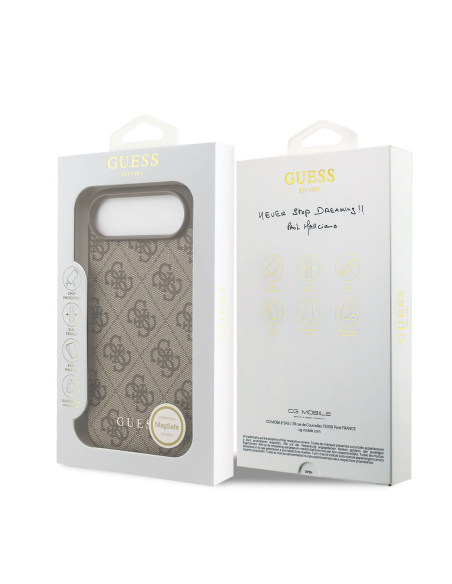GUESS – Funda iPhone 17 Air en Color Marrón con Logo 4G y Charm Dorado