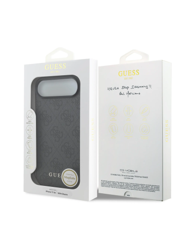 Funda GUESS iPhone 17 Air Negra con Logo 4G y Charm Dorado