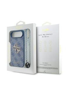 Funda GUESS para iPhone 17 Air con correa de perlas, efecto piel y logotipo 4G (Azul)
