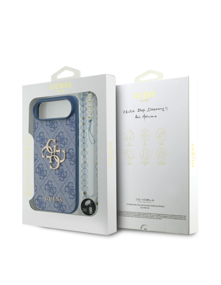 GUESS Case for iPhone 17 Air with Pearl Strap, PU Finish and 4G Logo (Blue)