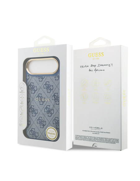 Funda GUESS iPhone 17 Air Polipiel Azul con MagSafe Logo Clásico