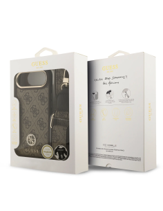 GUESS – Funda iPhone 17 Air en Polipiel Marrón con Logo de Strass y Correa Ancha