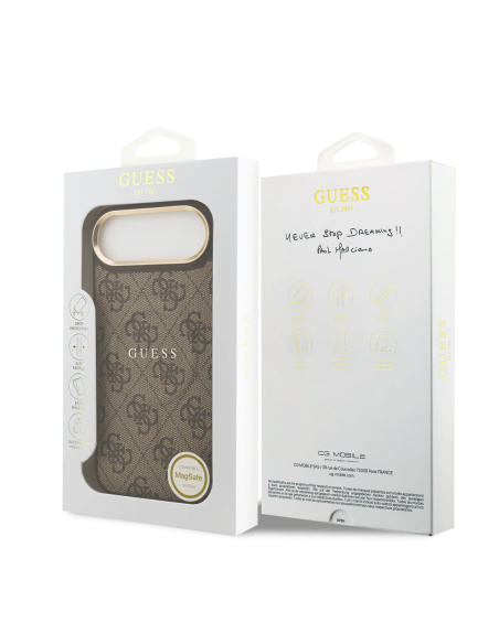 Funda GUESS iPhone 17 Air Polipiel Marrón con MagSafe Logo Clásico