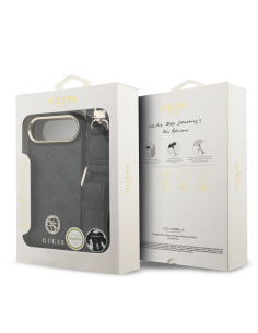 Funda GUESS iPhone 17 Air de Polipiel Negra con Logo Strass y Correa Ancha